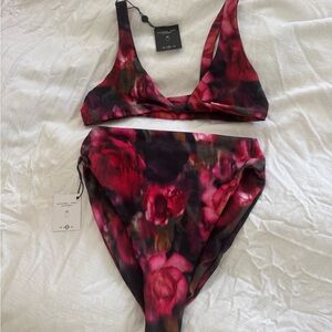Skatie Floral Bikini Set - Red and Black